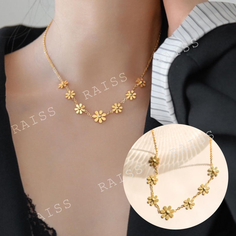 [BLS] Kalung Titanium Asli Wanita Anti Karat Emas 18k Berlian Beruntung Karakter China 'Fu' Aksesoris