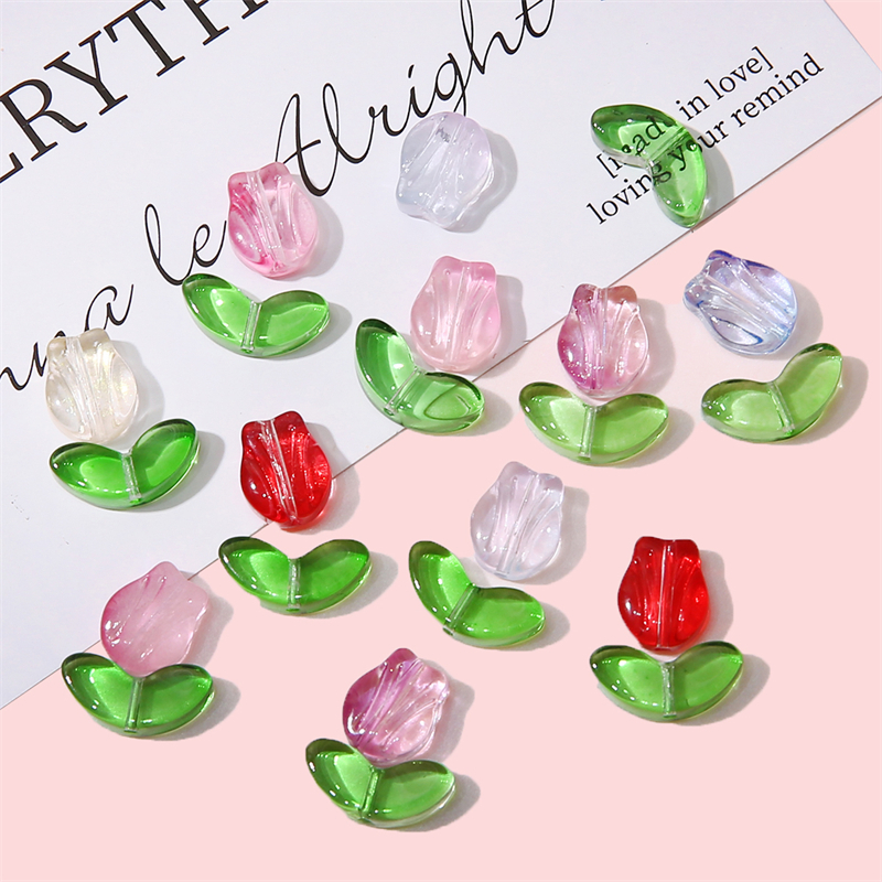 10/20biji Manik-Manik Kaca Pencahayaan Berbentuk Tulip Multi-Warna Transparan Manik-Manik Kristal Czech Membuat Perhiasan DIY Pesona Gelang Aksesoris