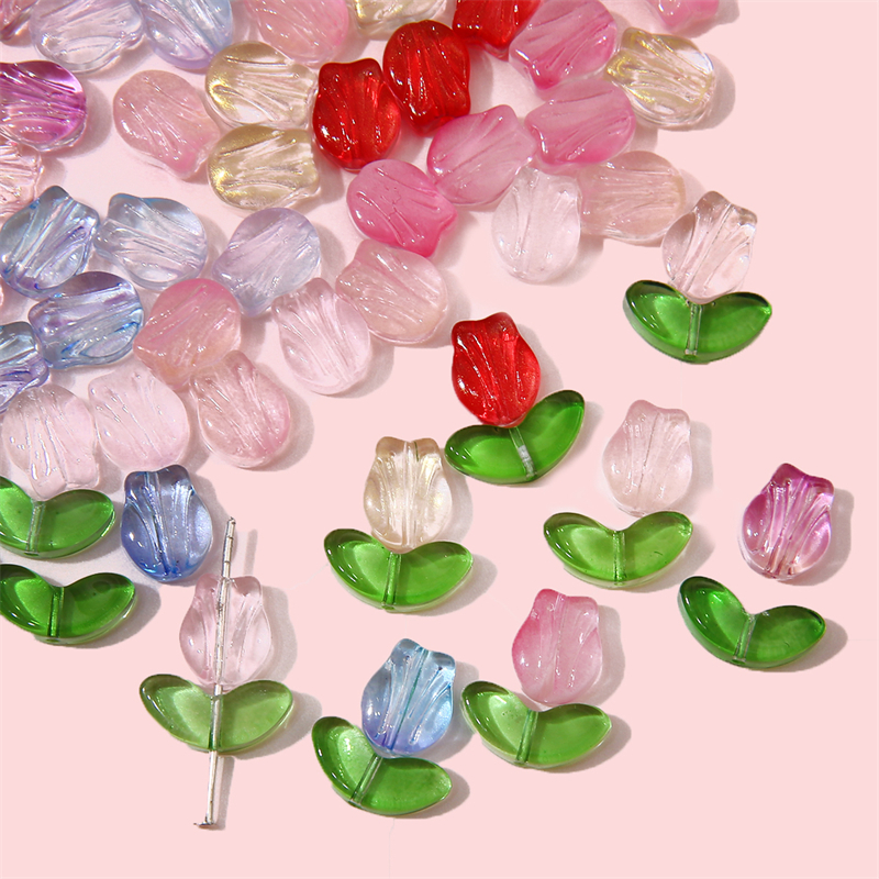 10/20biji Manik-Manik Kaca Pencahayaan Berbentuk Tulip Multi-Warna Transparan Manik-Manik Kristal Czech Membuat Perhiasan DIY Pesona Gelang Aksesoris