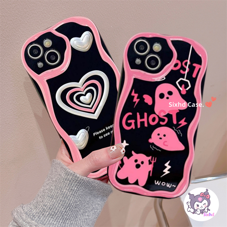 Samsung A14 A04e A12 A13 A24 A23 A22 A33 A50 A50s A30s A53 A54 A51 A52 A03s A02s A04 M12 M22 Ins Pink Love Hati 3D Tepi Melengkung Gelombang Glossy Shockproof Casing Ponsel Soft Cover