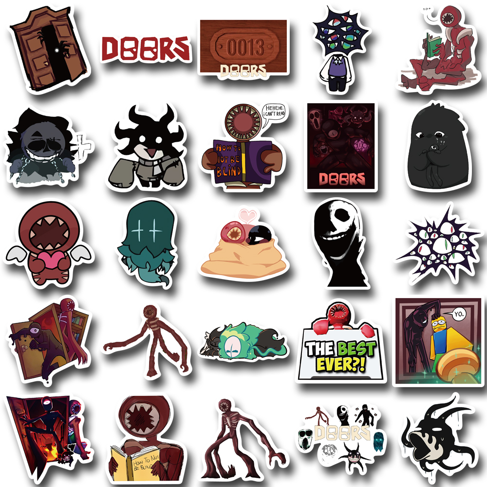 [in Stock] 50pcs RobloxDoors horror game Kartun Stiker Dengan Komputer Cangkir Air Stiker Tahan Air