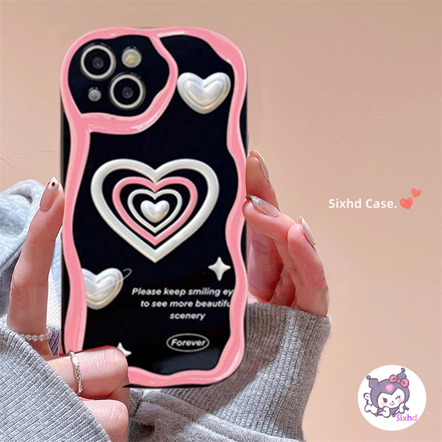 Samsung A14 A04e A12 A13 A24 A23 A22 A33 A50 A50s A30s A53 A54 A51 A52 A03s A02s A04 M12 M22 Ins Pink Love Hati 3D Tepi Melengkung Gelombang Glossy Shockproof Casing Ponsel Soft Cover