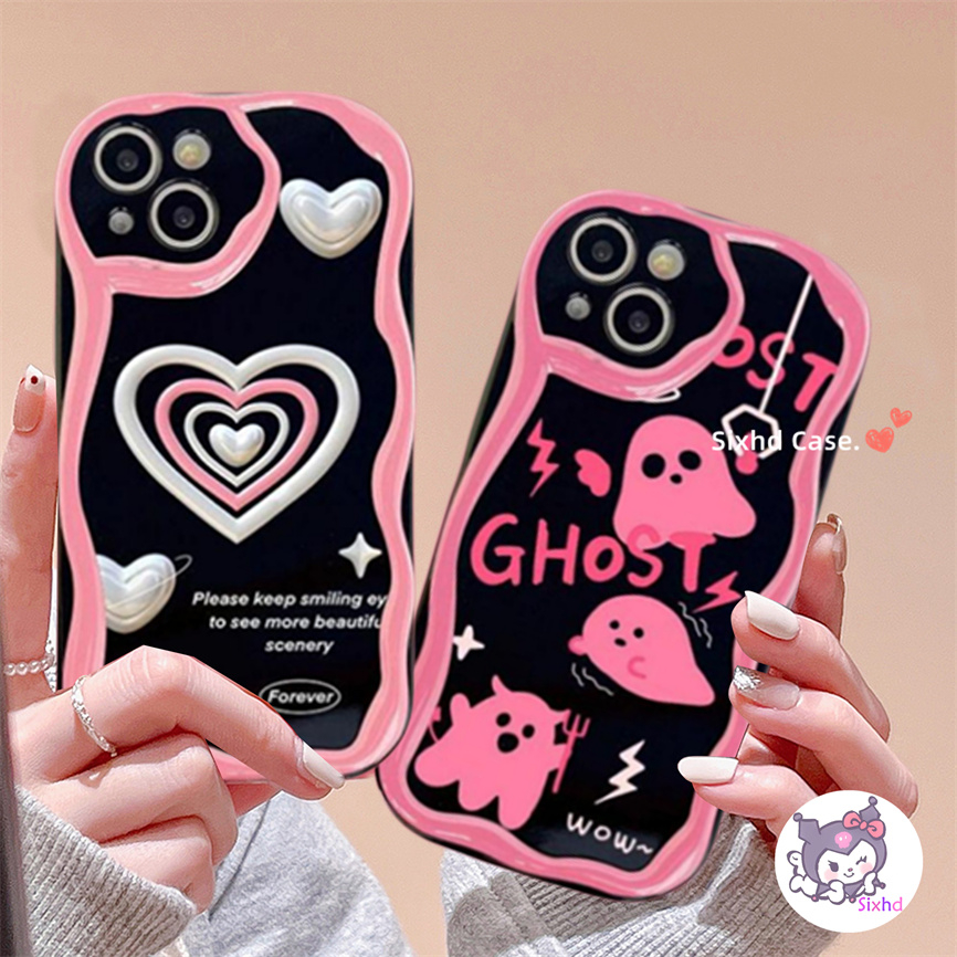 Oppo A78 A16 A15 A17 A57 A54 A17K A76 A77s A95 A74 A53 A33 A32 A5s A3s A9 A7 A5 A12 A96 A94 A93 A11K Ins Pink Love Hati 3D Tepi Melengkung Gelombang Glossy Shockproof Casing Ponsel Soft Cover