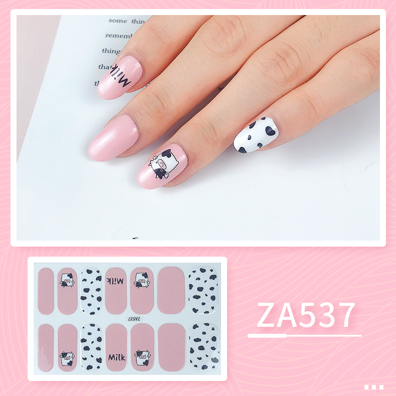 14pcs/set ZA Seri Stiker Kuku Motif Leopard Kartun Mode Sobek Dan Tahan Lama DIY Stiker Set Lengkap Transparan Warna-Warni Indah Gradien Tahan Air Tidak Beracun Nail Art ZA8