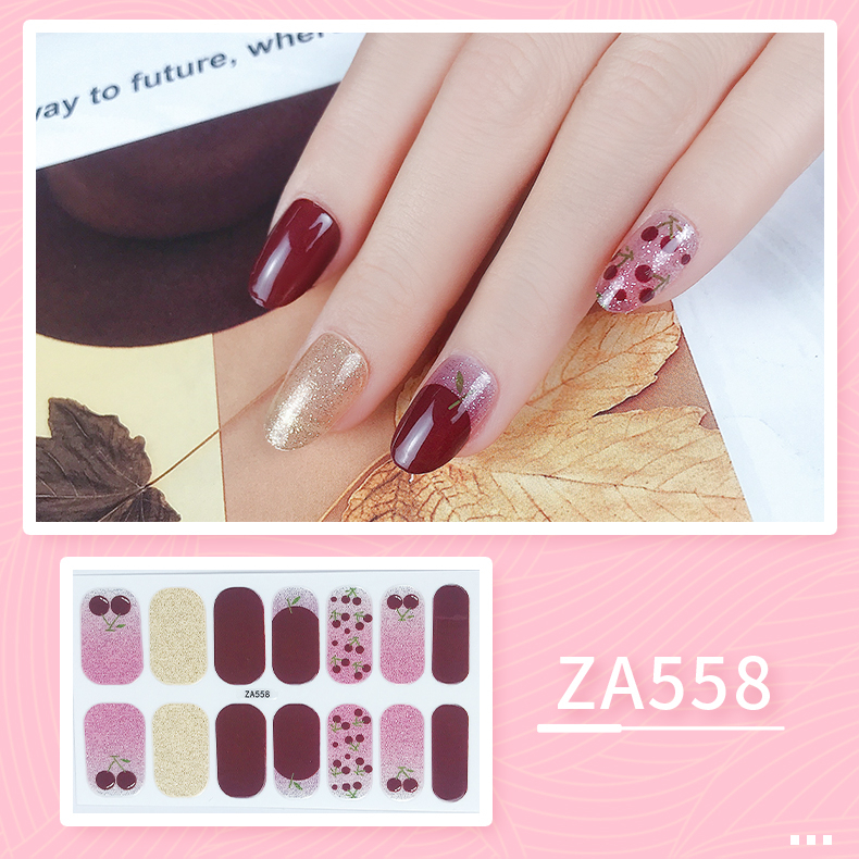 14pcs/set ZA Seri Stiker Kuku Motif Leopard Kartun Mode Sobek Dan Tahan Lama DIY Stiker Set Lengkap Transparan Warna-Warni Indah Gradien Tahan Air Tidak Beracun Nail Art ZA9