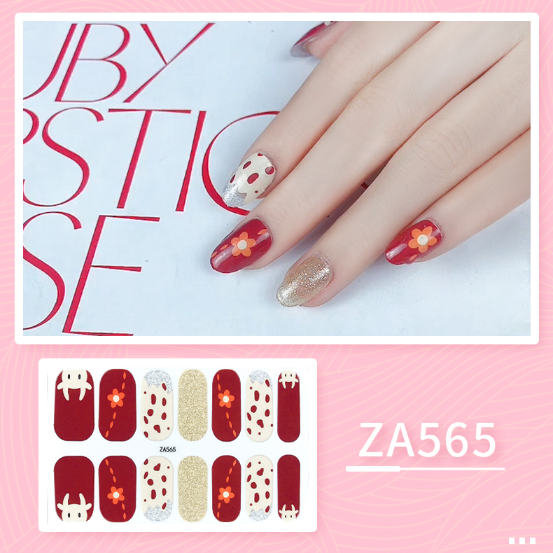 14pcs/set ZA Seri Stiker Kuku Motif Leopard Kartun Mode Sobek Dan Tahan Lama DIY Stiker Set Lengkap Transparan Warna-Warni Indah Gradien Tahan Air Tidak Beracun Nail Art ZA9