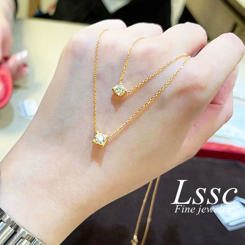 Kalung Titanium Cewek Anti Karat Permata Satu Berlian Emas 18K Aesthetic Korea Aksesoris Wanita Perhiasan