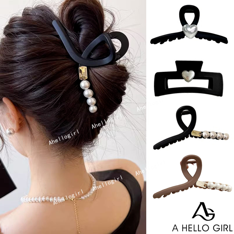 Ahellogirl Hitam Matte Tekstur Ambil Klip Mutiara Cinta Klip Rambut Perempuan Kepala Belakang Hiu Klip Jaring Piring Merah Rambut Grab Hiasan Kepala