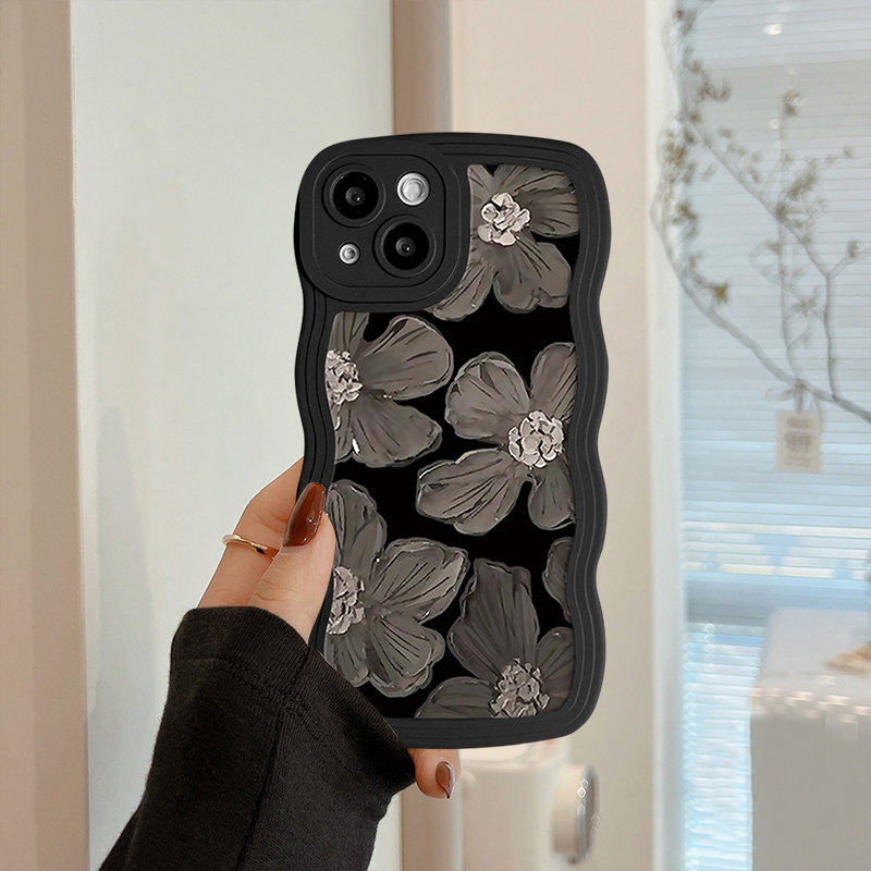 Floral Case OPPO A17 A57 2022 A78 A15 A16 A16K A54 A12 A5S A7 A94 A93 A3S A11k A53 A31 A52 A92 A37 F9 A1K A76 A36 5F A9 2020 Oil Painting of Flowers Wave Edge TPU Phone Case Cover
