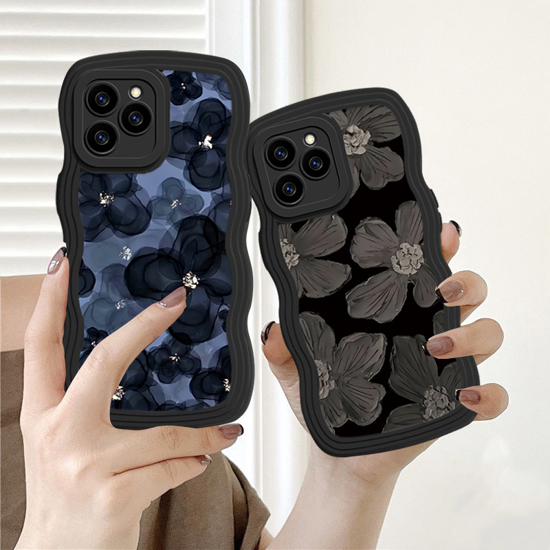 Floral Case OPPO A17 A57 2022 A78 A15 A16 A16K A54 A12 A5S A7 A94 A93 A3S A11k A53 A31 A52 A92 A37 F9 A1K A76 A36 5F A9 2020 Oil Painting of Flowers Wave Edge TPU Phone Case Cover