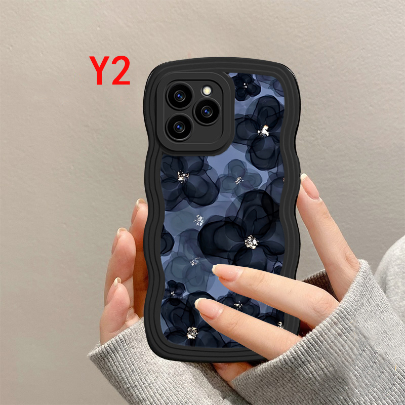 Floral Case OPPO A17 A57 2022 A78 A15 A16 A16K A54 A12 A5S A7 A94 A93 A3S A11k A53 A31 A52 A92 A37 F9 A1K A76 A36 5F A9 2020 Oil Painting of Flowers Wave Edge TPU Phone Case Cover