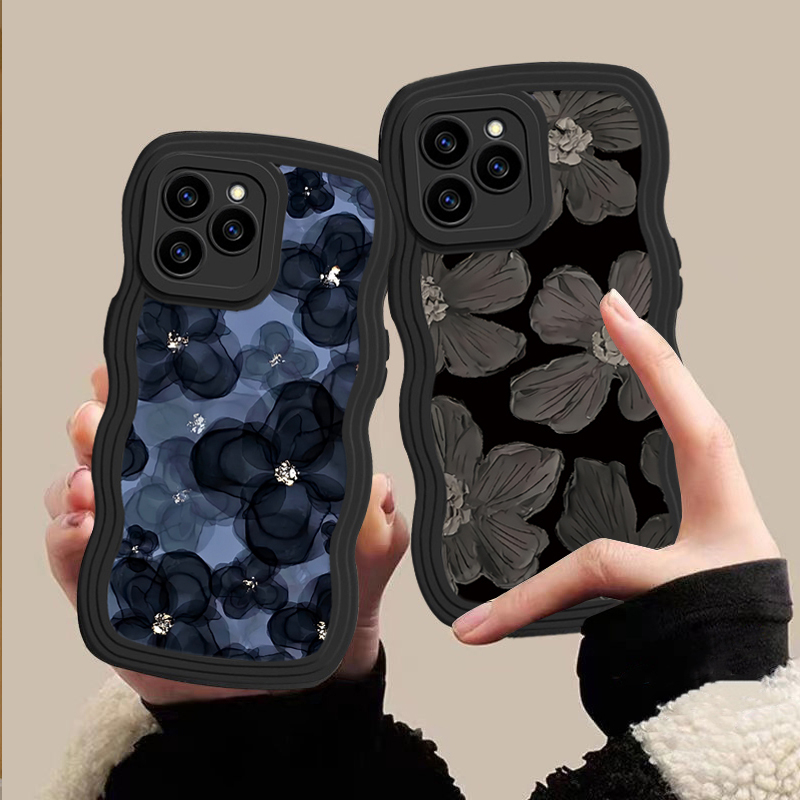 Floral Case OPPO A17 A57 2022 A78 A15 A16 A16K A54 A12 A5S A7 A94 A93 A3S A11k A53 A31 A52 A92 A37 F9 A1K A76 A36 5F A9 2020 Oil Painting of Flowers Wave Edge TPU Phone Case Cover