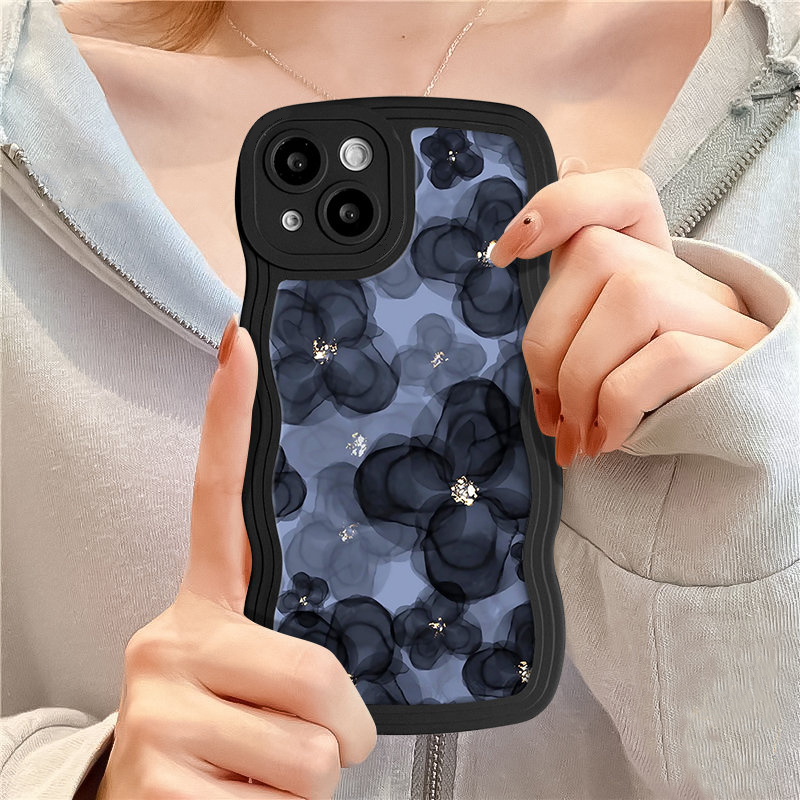 Floral Case OPPO A17 A57 2022 A78 A15 A16 A16K A54 A12 A5S A7 A94 A93 A3S A11k A53 A31 A52 A92 A37 F9 A1K A76 A36 5F A9 2020 Oil Painting of Flowers Wave Edge TPU Phone Case Cover