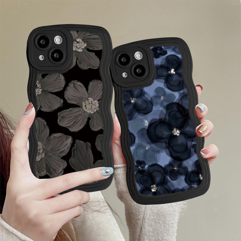 Floral Case OPPO A17 A57 2022 A78 A15 A16 A16K A54 A12 A5S A7 A94 A93 A3S A11k A53 A31 A52 A92 A37 F9 A1K A76 A36 5F A9 2020 Oil Painting of Flowers Wave Edge TPU Phone Case Cover