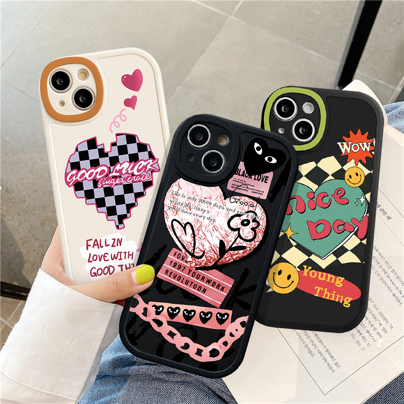 Samsung A34 A04s A14 A12 A23 A54 A50 A53 A13 A21s A04 A03s A32 A22 A50s A30s A52s A11 A20s A03 A52 A02s A31 M23 A10s A20 A71 A51 Smile Love Heart Chessboard Soft TPU Back Cover