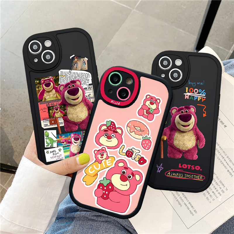Oppo A17 A16 A5s A96 A9 A5 A54 A74 A55 A3S A15 A57 A17K A95 A77s A12 A16K A76 A16E A92 A1K A7 Reno 5F 5Z 8 7 7Z 5 A53 A31 Kartun Lucu Strawberry Bear Manyo Soft Couple Case