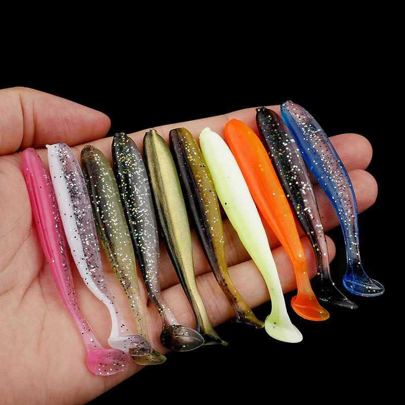 10pcs /bag Soft Lures T Tail 1.2g /5.5cm 2g /7cm 4.2g /9cm Double Color Paddle Tail Swimbaits Worm Lures Jalan Sub Umpan Untuk Memancing Ikan Trout Redfish