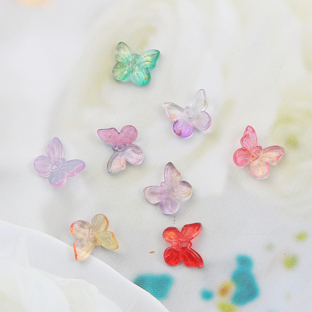 10 Buah dari 11 Mm Gradien Kaca Berbentuk Kupu-kupu Spacer Manik-manik Membuat Perhiasan Jepit Rambut Gelang DIY Aksesori Anting-Anting Gelang