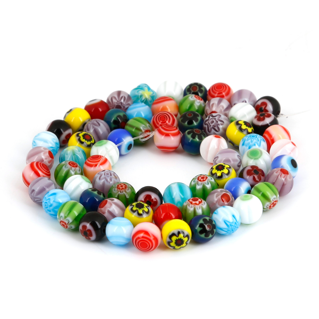 39-95/PCS Bentuk Bulat Fashion Millefiori Bunga Lampwork Manik-manik Kaca Warna Campuran untuk Kalung Gelang DIY Membuat Perhiasan