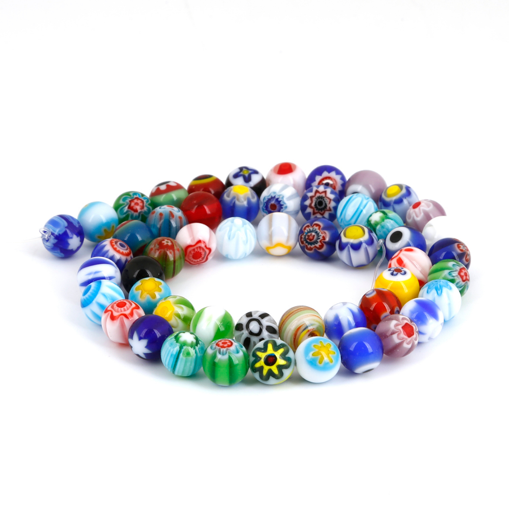 39-95/PCS Bentuk Bulat Fashion Millefiori Bunga Lampwork Manik-manik Kaca Warna Campuran untuk Kalung Gelang DIY Membuat Perhiasan