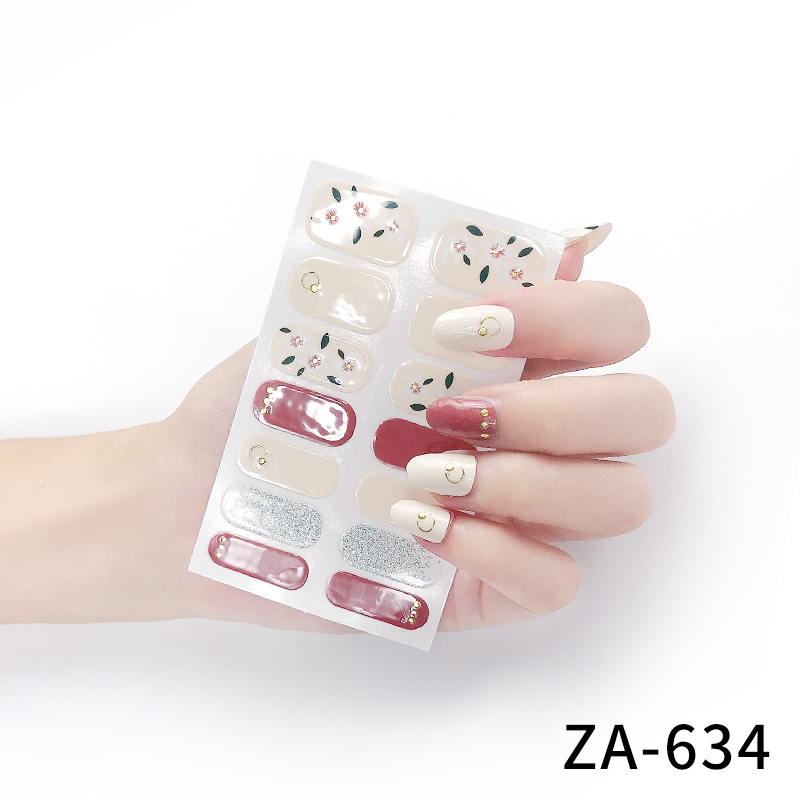 14pcs/set ZA Seri Stiker Kuku Motif Leopard Kartun Mode Sobek Dan Tahan Lama DIY Stiker Set Lengkap Transparan Warna-Warni Indah Gradien Tahan Air Tidak Beracun Nail Art ZA10