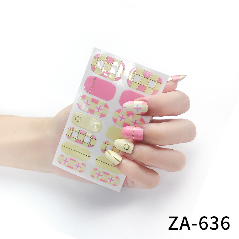 14pcs/set ZA Seri Stiker Kuku Motif Leopard Kartun Mode Sobek Dan Tahan Lama DIY Stiker Set Lengkap Transparan Warna-Warni Indah Gradien Tahan Air Tidak Beracun Nail Art ZA10