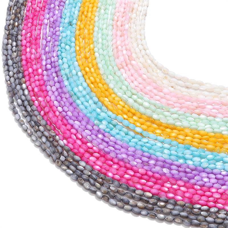 Manik-manik Shell Air Tawar Alami Oval Bentuk Padi Ibu Mutiara Longgar Spacer Beads Untuk Gelang Kalung DIY Membuat Perhiasan Aksesoris Strand 38 cm