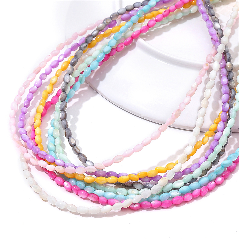 Manik-manik Shell Air Tawar Alami Oval Bentuk Padi Ibu Mutiara Longgar Spacer Beads Untuk Gelang Kalung DIY Membuat Perhiasan Aksesoris Strand 38 cm