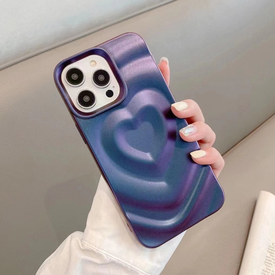 【3D Love】So Pretty Sparkly Bling Love Heart Soft Case for IPhone 11 12 13 14 Pro Max Women Girl Lovely Fashion Phone Case purple Silver