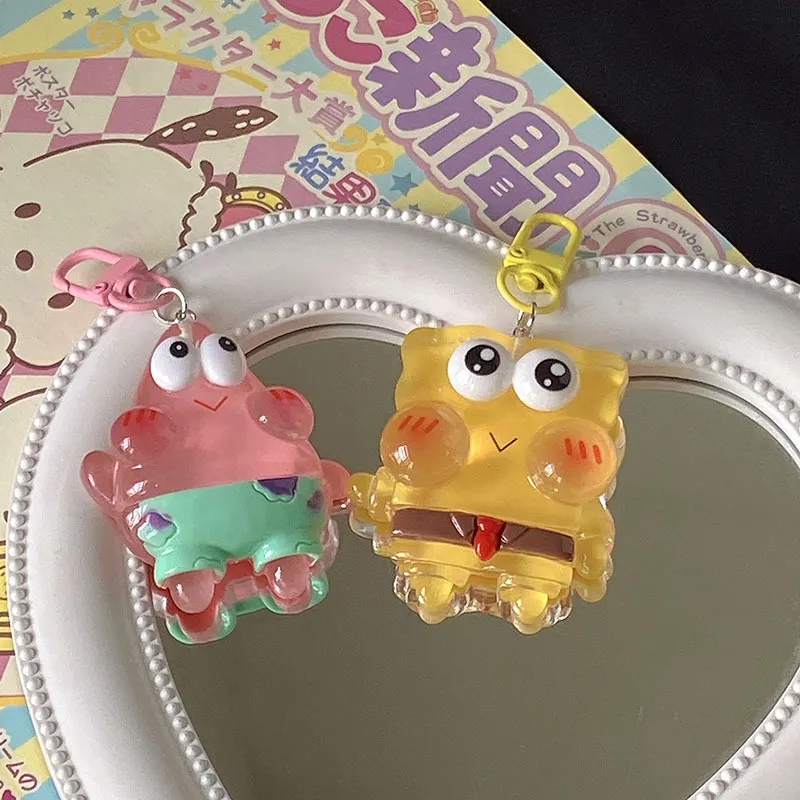 1pcs Kawaii Spongebobed Patrick Star Squidward Keychain Cute Cartoon Pendant Girl Backpack Jewelry Bestie Friend Gift