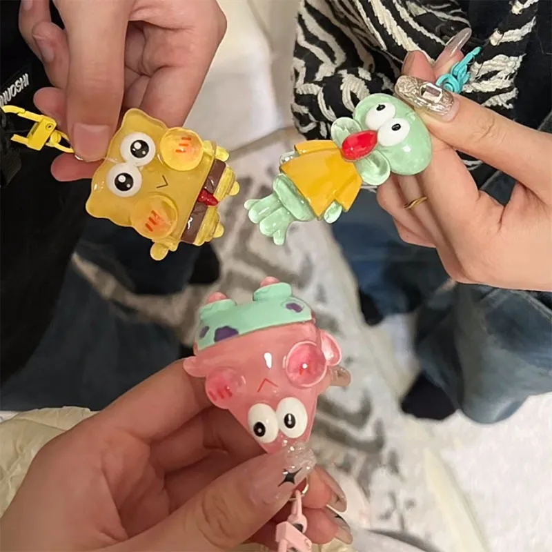 1pcs Kawaii Spongebobed Patrick Star Squidward Keychain Cute Cartoon Pendant Girl Backpack Jewelry Bestie Friend Gift