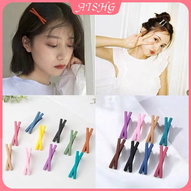 【Bayar di tempat】DuaWarna Jepit Rambut Korea Model SIlang Matte / Glossy Warna Warni Jepitan Poni X Hair Pin Cross Aksesoris Fashion Wanita Anak Clip