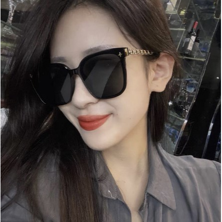 【Bayar di tempat】Vintage Square Large Frame Kacamata Hitam Wanita Pribadi Metal Punk Serbaguna Sunglasses Candi Perlindungan UV