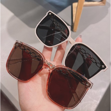 【Bayar di tempat】Vintage Square Large Frame Kacamata Hitam Wanita Pribadi Metal Punk Serbaguna Sunglasses Candi Perlindungan UV