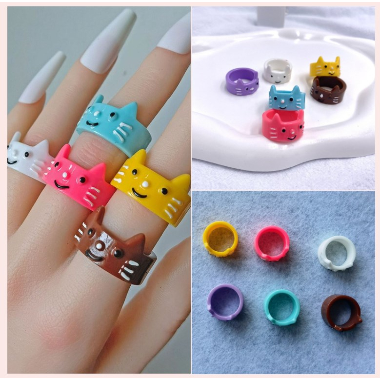 【Bayar di tempat】Cincin Akrilik Resin Kucing Lucu Cincin Tiga Dimensi Kartun Hewan Kecil