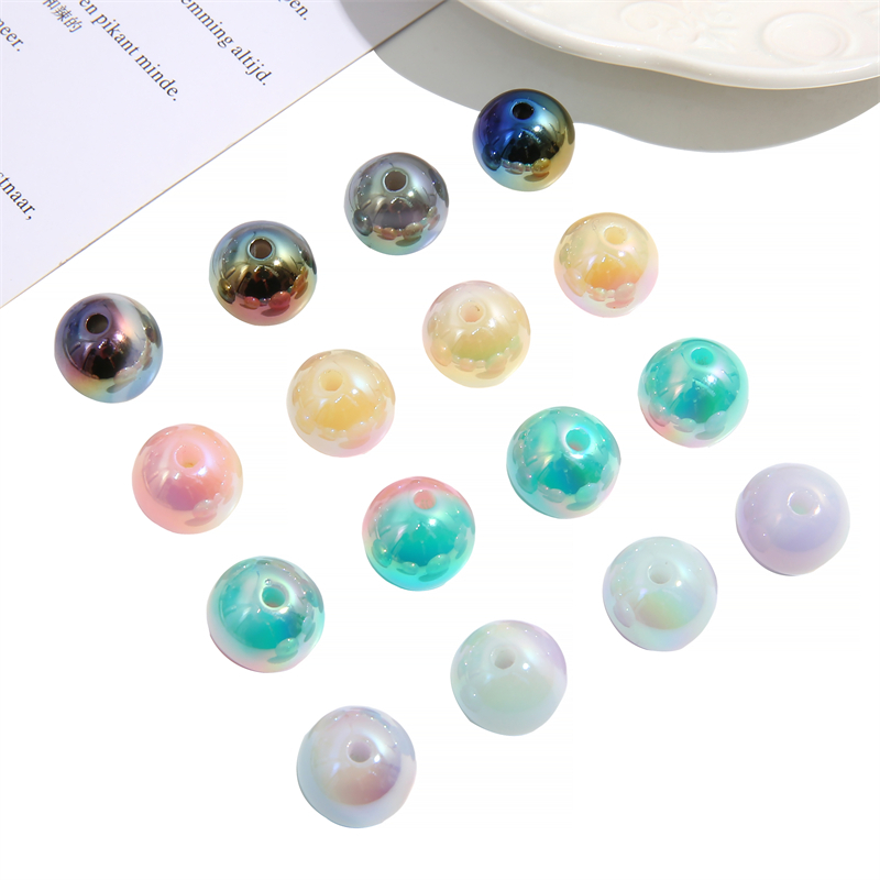 5 Pcs Macaron Warna Gradien AB Resin Manik-Manik Bulat Longgar Spacer Beads Untuk Membuat Perhiasan Temuan Diy Gelang Kalung Aksesoris