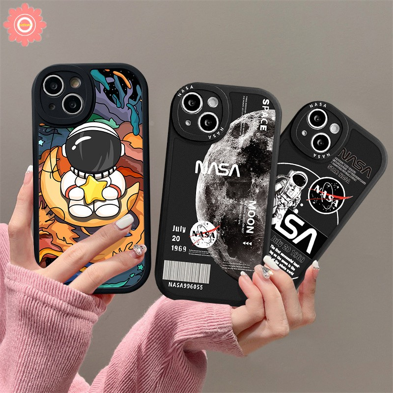 Compatible for IPhone 6 6s 7 8 Plus 11 13 12 14 Pro Max 14 Plus XR X XS MAX SE 2020 Trendy Brand NASA Astronaut Soft TPU Back Cover Case