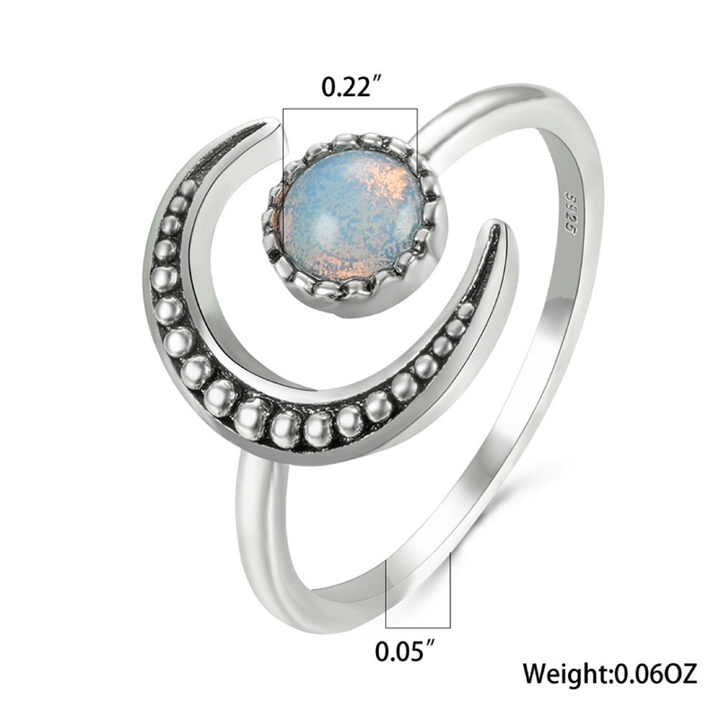 Fashion Moon Sun Ring Moonstone Cincin Terbuka Dapat Disesuaikan Untuk Wanita Perhiasan Aksesori Hadiah