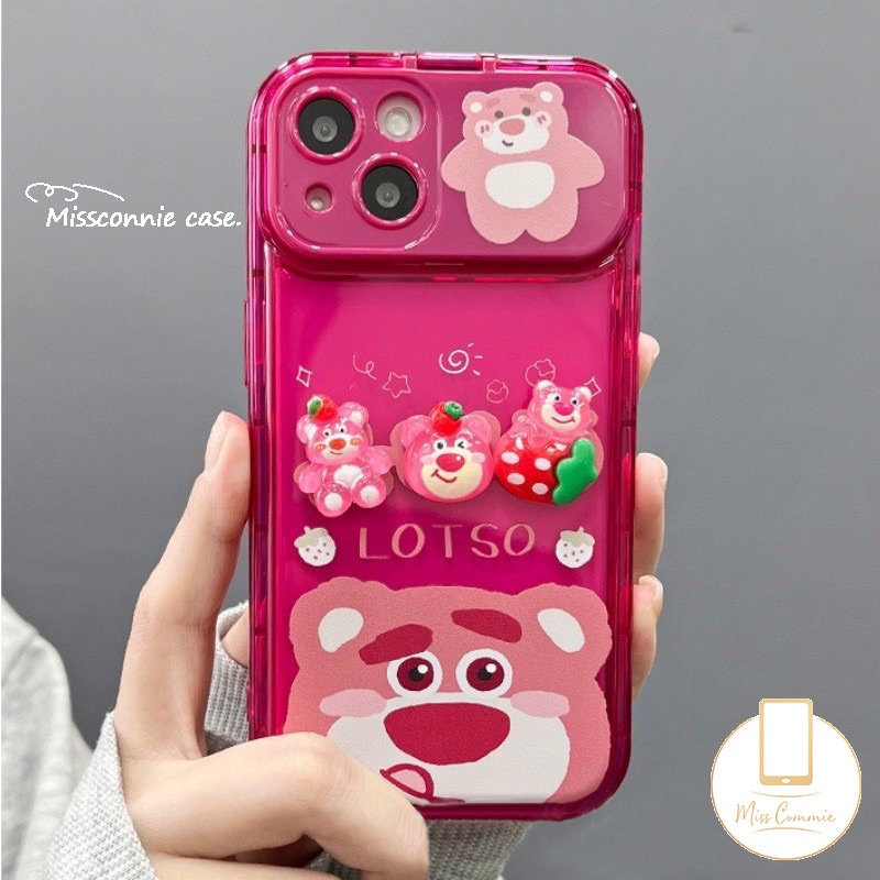 Flip Make Up Mirror Case Untuk Oppo A57 A12 A7 A15 A15s A3s A5s A53 A9 A5 A31 A33 2020 A77 A35 A77S A11K Rose Red Kartun Lucu Strawberry Bear Manyo Shockproof Soft Phone Cover