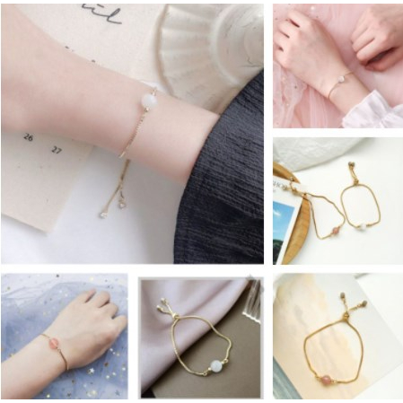 【Bayar di tempat】Bracelet Gelang Serut Opal Gaya Simpel Korea Yang Bisa Disesuaikan