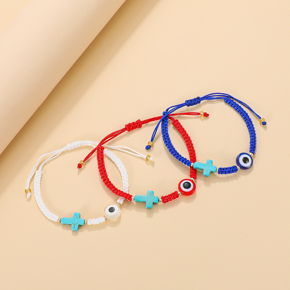 Gelang Mata Setan Unisex Gaya Pirus Silang Tarik Tenun Tangan Bangle Aksesoris fashion Hadiah Ulang Tahun