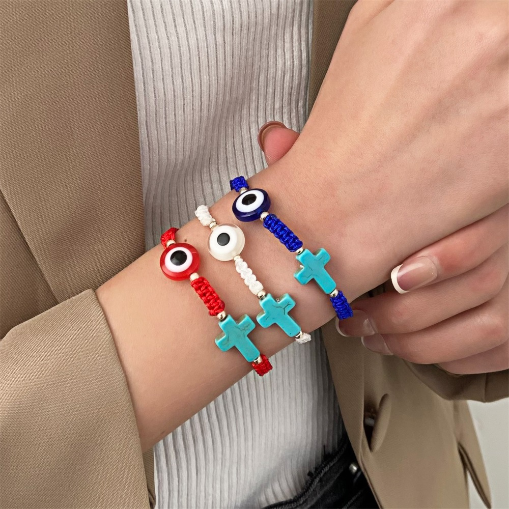 Gelang Mata Setan Unisex Gaya Pirus Silang Tarik Tenun Tangan Bangle Aksesoris fashion Hadiah Ulang Tahun