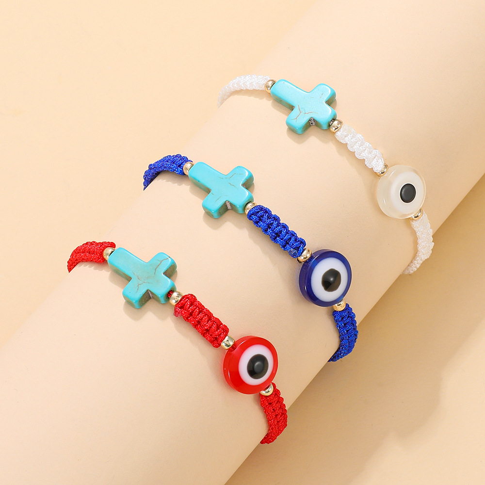 Gelang Mata Setan Unisex Gaya Pirus Silang Tarik Tenun Tangan Bangle Aksesoris fashion Hadiah Ulang Tahun