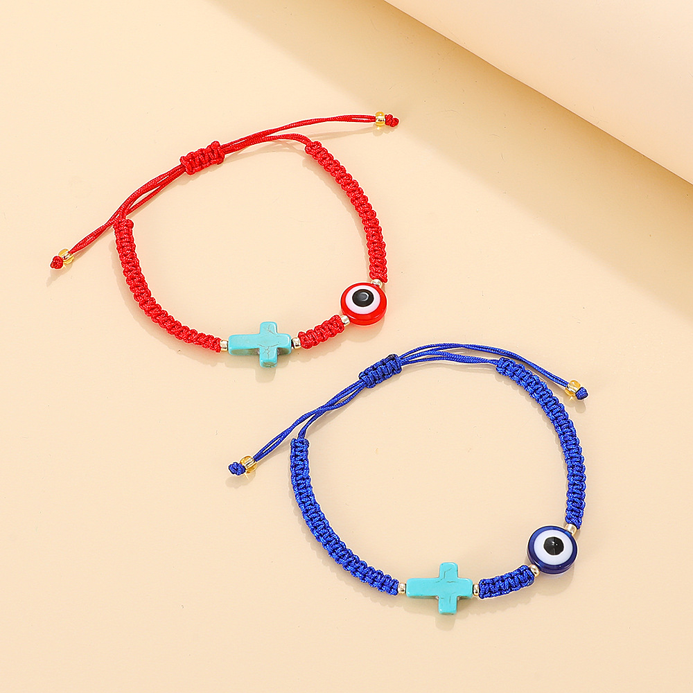 Gelang Mata Setan Unisex Gaya Pirus Silang Tarik Tenun Tangan Bangle Aksesoris fashion Hadiah Ulang Tahun