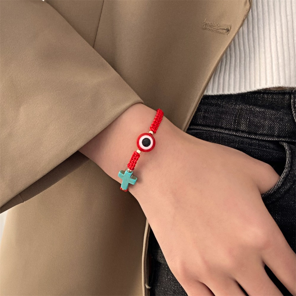 Gelang Mata Setan Unisex Gaya Pirus Silang Tarik Tenun Tangan Bangle Aksesoris fashion Hadiah Ulang Tahun