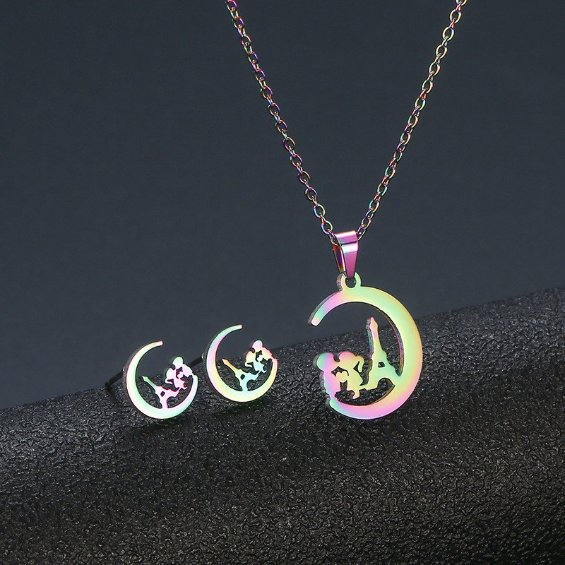 Ins Colorful Stainless Steel Anting Kalung Set Wanita Hadiah Sahabat Produsen Harga Grosir