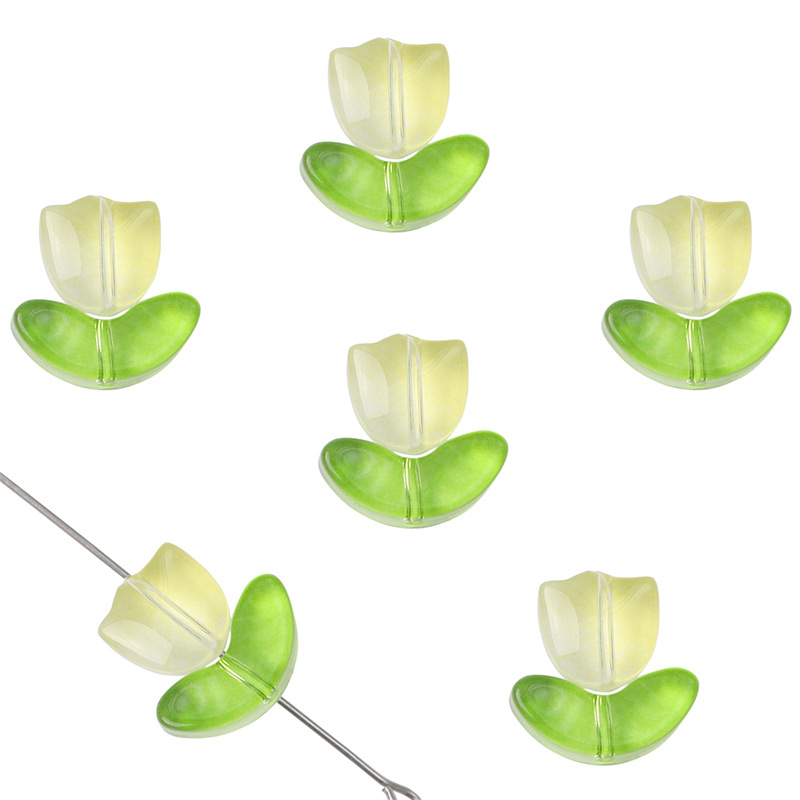 10daun Dan 10bunga Warna-Warni Gradien Kaca Kelopak Tulip Manik-Manik Gelang Perhiasan DIY Gelang Anting Perhiasan