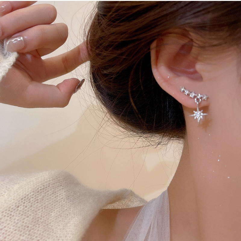 Anting Bintang pentagram Berlian Berkilau Untuk Wanita Aksesoris fashion Korea