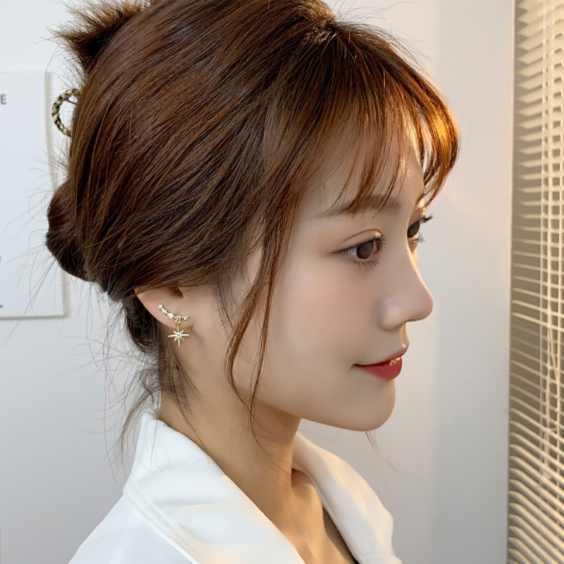 Anting Bintang pentagram Berlian Berkilau Untuk Wanita Aksesoris fashion Korea