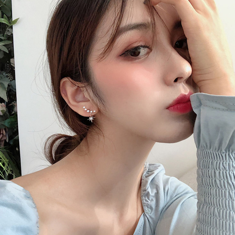 Anting Bintang pentagram Berlian Berkilau Untuk Wanita Aksesoris fashion Korea